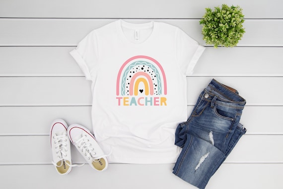 Teacher TShirt, Teacher Shirt, Retro Teacher Shirt, Elementary School Teacher Shirt, Rainbow Teacher T-Shirt, Kindergarten Teacher Shirt