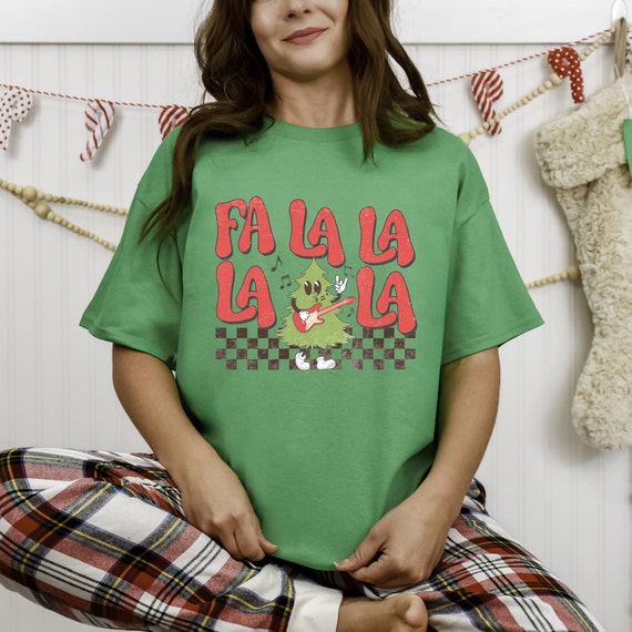 Fa La La Retro Christmas shirt, funny vintage holiday tshirt, holly jolly christmas t-shirt, pink Christmas funny retro groovy holiday shirt
