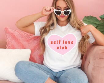 Self Love Club Retro love vibes Valentine's Day tshirt, cute Valentines day galentines shirt for women vintage self love tshirt