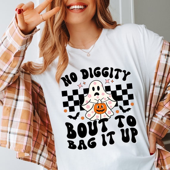 Retro Halloween tshirt, No Diggity bout to Bag it up T-Shirt, Spooky Hippie Style Tee for Halloween party, Trick or Treat shirt