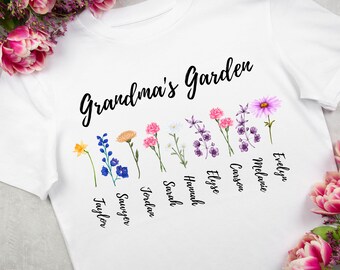 Personalized Grandma's Garden T-shirt: Custom Birth Flower Names