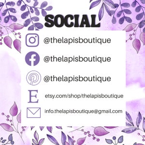 May include: Social media icons and contact information for thelapisburytique. The icons include Instagram, Facebook, Pinterest, Etsy, and email.