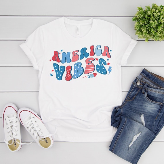 4th of July tshirt for women, American Vibes, 4th of July Shirt,  Independence Day Shirt, USA Patriotic Tee, 4th of July Party Shirt