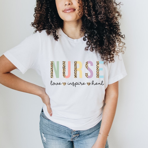 Nurse Love Inspire Heal Shirt, Nursing Shirt, Leopard Nurse Shirt, RN Shirt, Registered Nurse Shirt, Nurse Week Shirt, Nursing School Tee