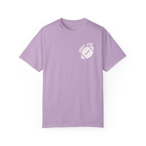 Personalized Football Mom T-Shirt: Custom Name & Number Orchid