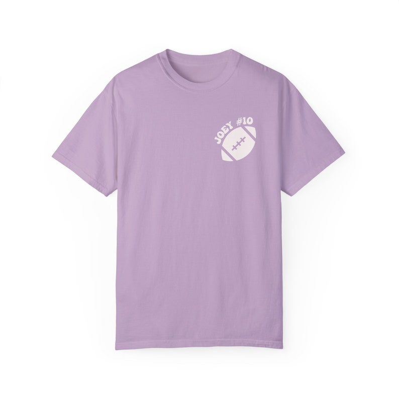 Personalized Football Mom T-Shirt: Custom Name & Number Orchid