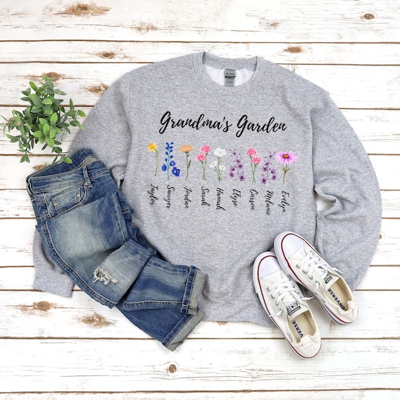 Personalized Grandma's Garden sweatshirt, Custom Birth Flowers Kids Names, Unique Mother's Day or Christmas Gift Idea, Mama or Grandma Shirt