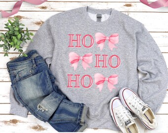 Coquette Christmas Sweatshirt, Ho Pink Bows