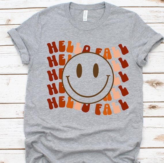 Hello Fall Smiley Graphic tee, Halloween shirt, womens Fall t-shirt, thanksgiving shirt, autumn shirt, Pumpkin Patch outfit