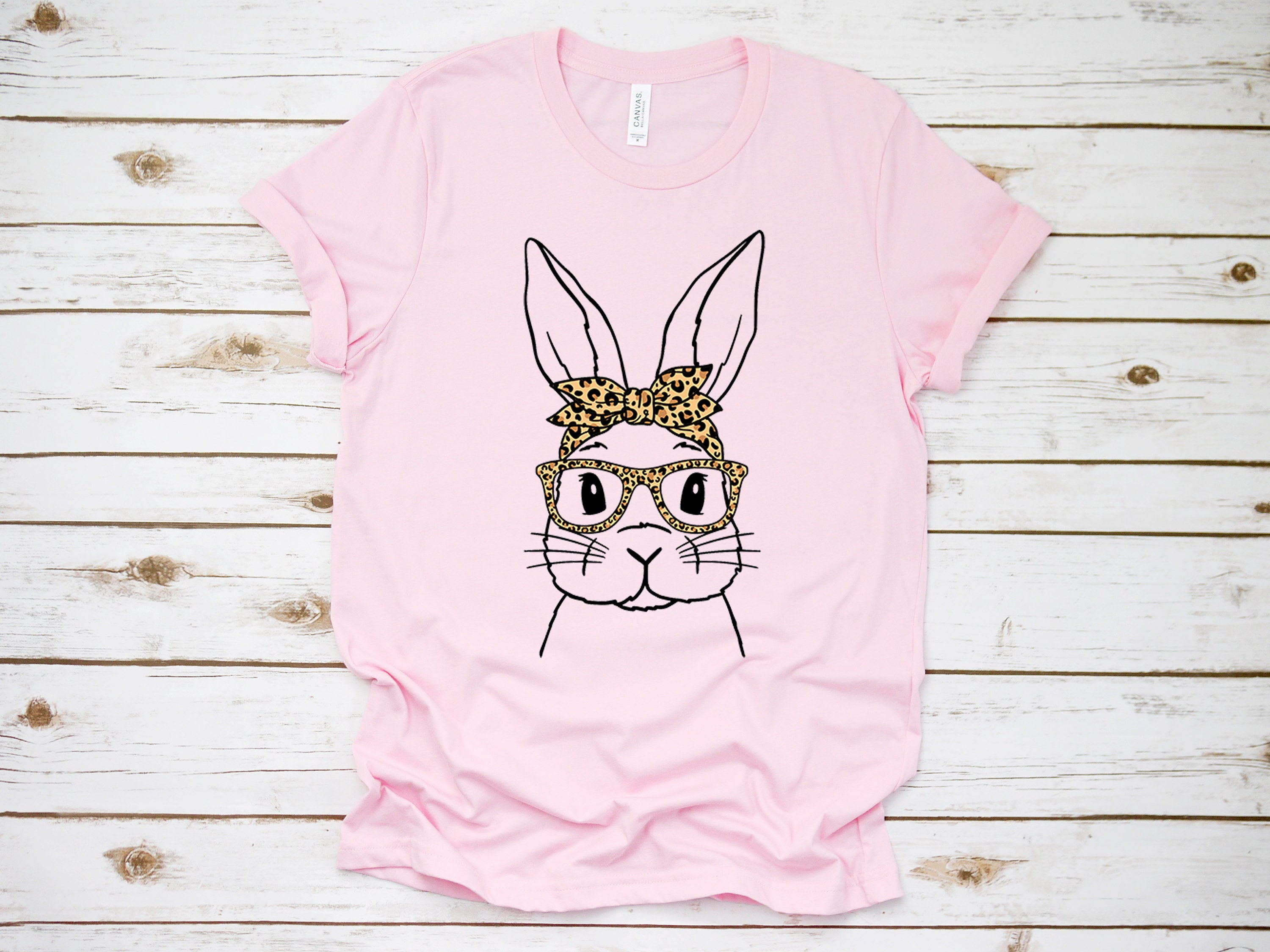 Easter shirt Bunny with Leopard Glasses shirt, Easter tshirt bunny graphic tee, Easter shirts for women, Ladies Women's Easter Bunny shirt