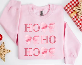 Christmas Sweatshirt, Pink Bows, Coquette Holiday Jumper