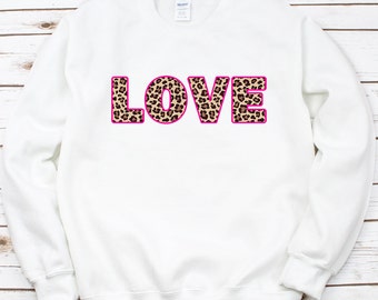 Valentine's Day crewneck sweatshirt, cute Valentine's sweater, leopard print sweatshirt, women's sweatshirt, Valentine's Day shirt