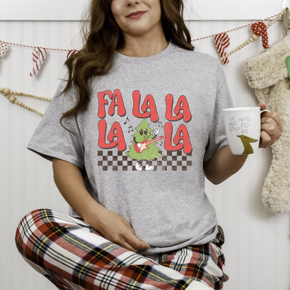 Fa La La Retro Christmas shirt, funny vintage holiday tshirt, holly jolly christmas t-shirt, pink Christmas funny retro groovy holiday shirt