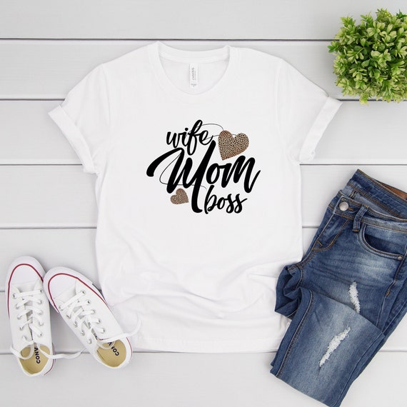 Tshirt for Mom, Wife Mom Boss shirt, Mother's Day gift,  Wife Mom Boss, leopard print Mothers Day tshirts, gift for mom