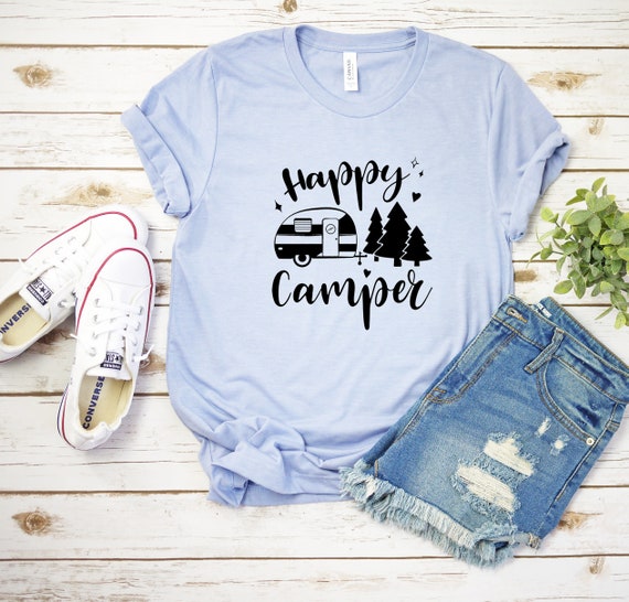 Happy Camper t shirt, camping t shirt for women bonfire tee summer tshirt, shirt for campers adventure outdoors