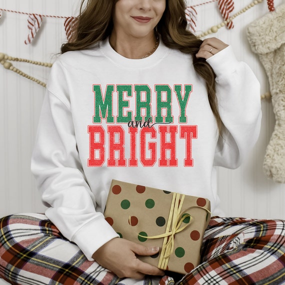 Merry and Bright Retro Christmas shirt, funny vintage holiday shirt, holly jolly Christmas sweatshirt, pink Christmas retro groovy holiday