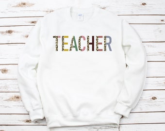 Leopard Print Teacher Sweatshirt, Unisex Crewneck