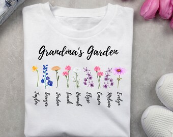 Personalized Grandma's Garden T-shirt: Custom Birth Flowers & Names