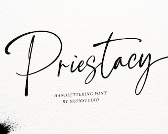 Priestacy Script Font – Calligraphy with Tails, Wedding Cricut Font