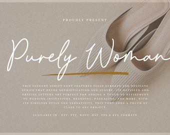 Purely Woman - Monoline Font, Calligraphy Font, Cricut Font, Wedding Fonts for Cricut with Tails, Branding Font, Logo Font