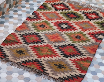 Handmade Kilim Runner Rug Wool Jute Rug Geometric Stair Runne Turkish Entryway Rug Farmhouse Hallway Area Rug living room Carpet bedroom Rug