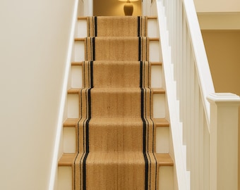 Handwoven Hemp Stair Runner Rug | Braided Tribal Flatweave Hallway Mat, Boho area runner carpet, Rustic Custom Size Corridor Runner