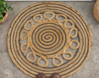 Handmade 24" Round Doormat Jute | Jute Area Rug Welcome Mat | Foot Mat Vintage Rug | Entryway Decore Rug | Handwoven Door Mat | Outdoor Mat