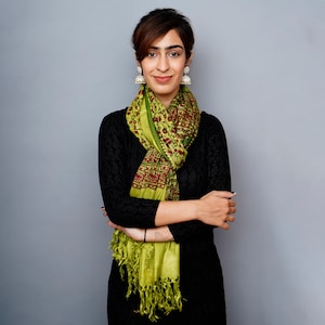 Stylish Designing Scarf Pure Cotton Silk Shawl for Women Winter Fringes Stole Soft Warm Shawl Floral Printed Long Stole Wedding Shawl 84x48"