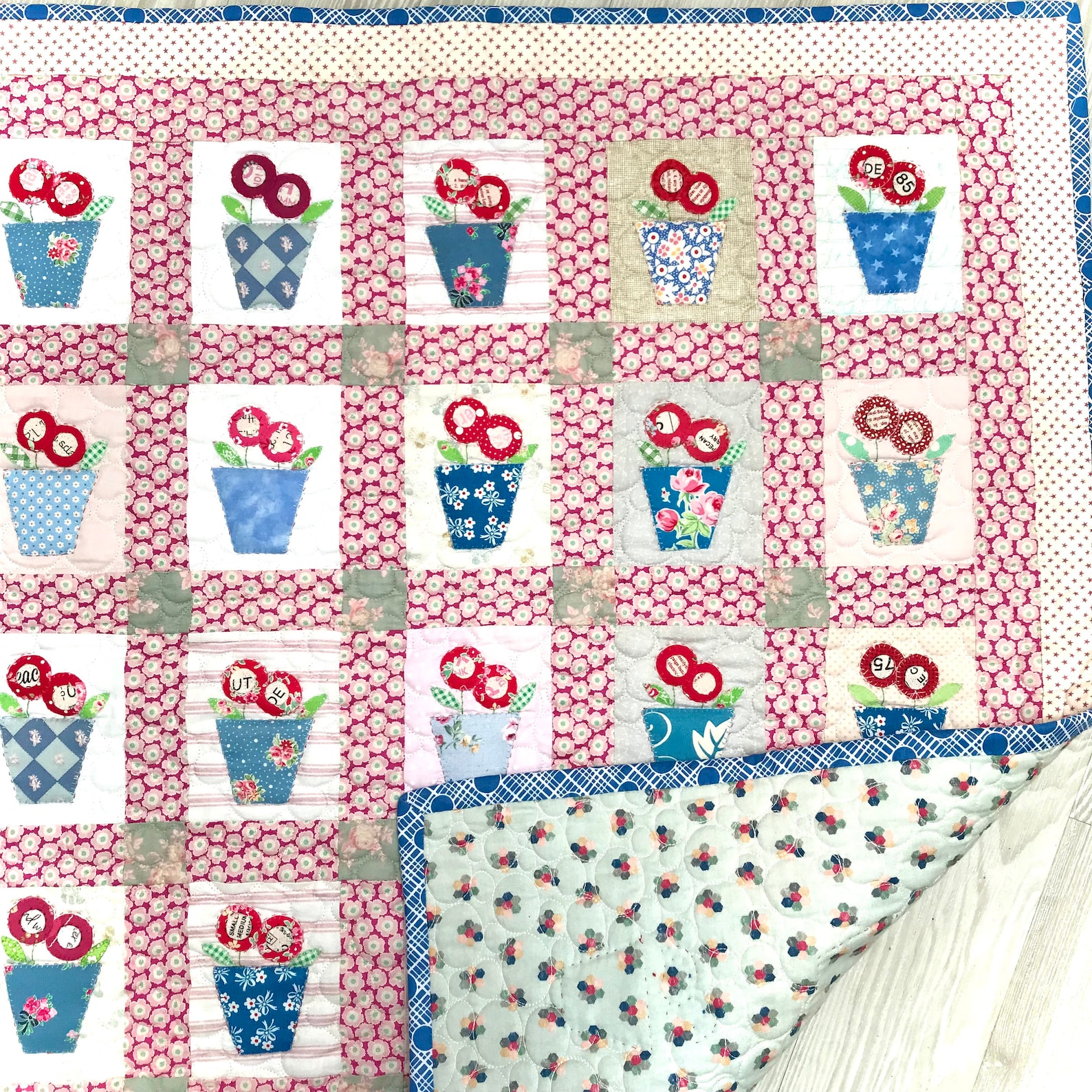 Blue Flower Pots Quilt Pattern Etsy