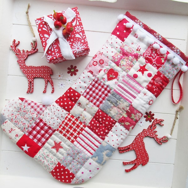 Red Patchwork Christmas Stocking Pattern