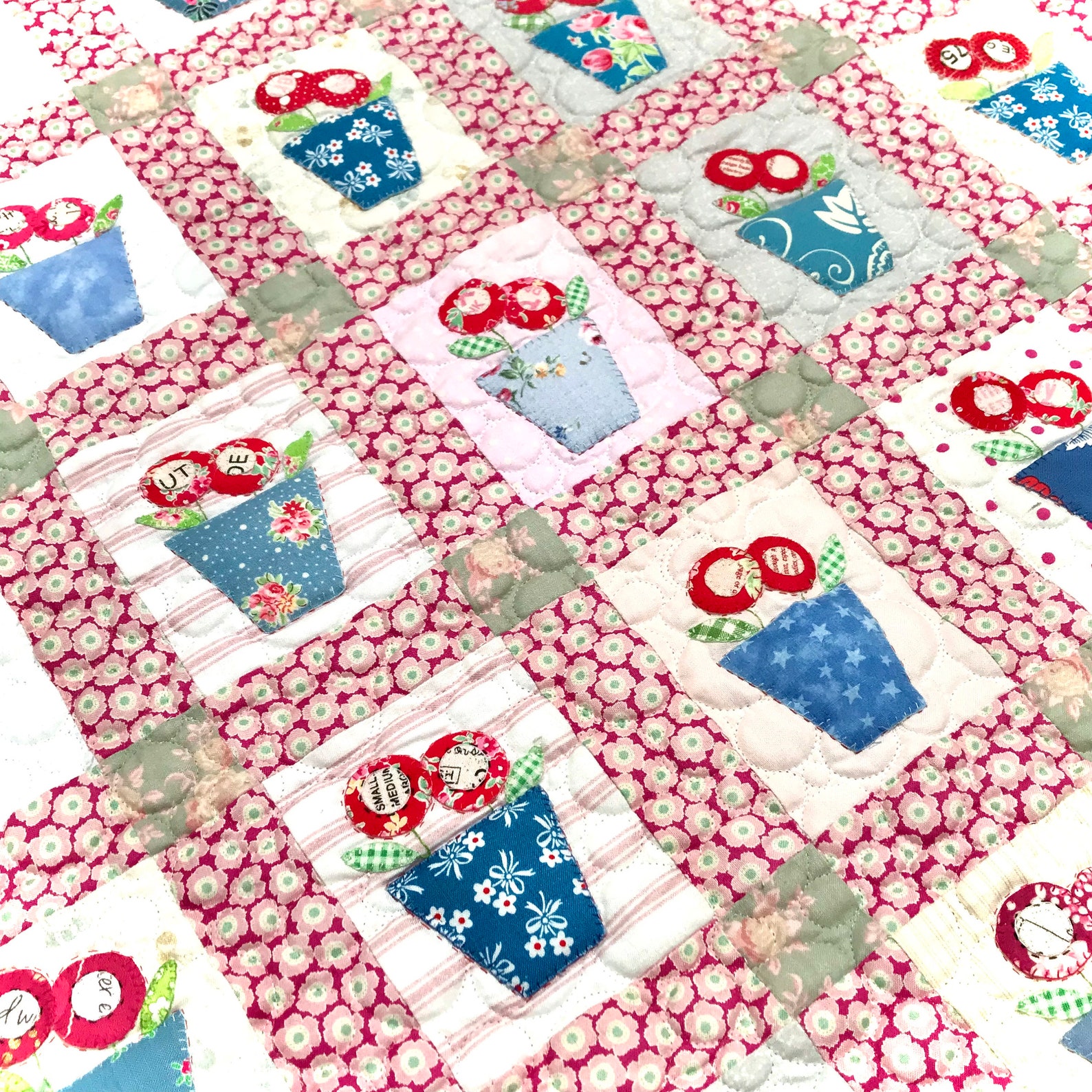 Blue Flower Pots Quilt Pattern Etsy