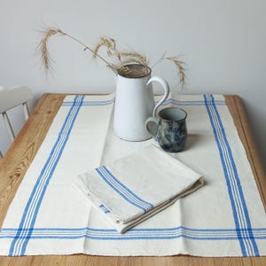 Swedish dish cloth, Two Vintage Scandinavian Tea Towels – 1930s Blue Striped Linen – Retro Kitchen Towel – Antique Fabric