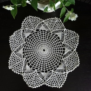 White Crochet Doily: 15&quot; Pineapple Lace Mandala, Vintage Table Decor