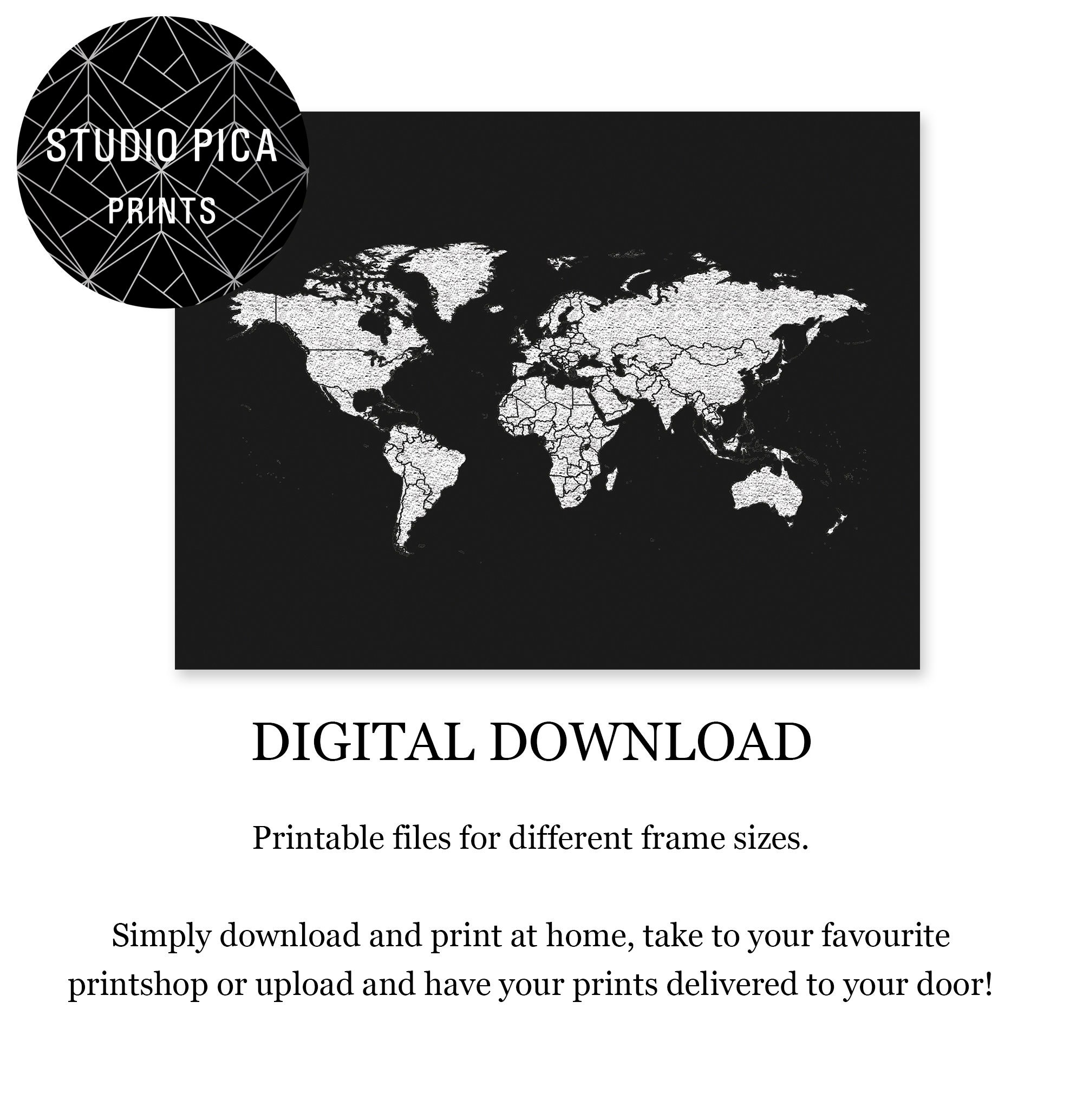 Map of the World on Chalkboard Large World Map Etsy