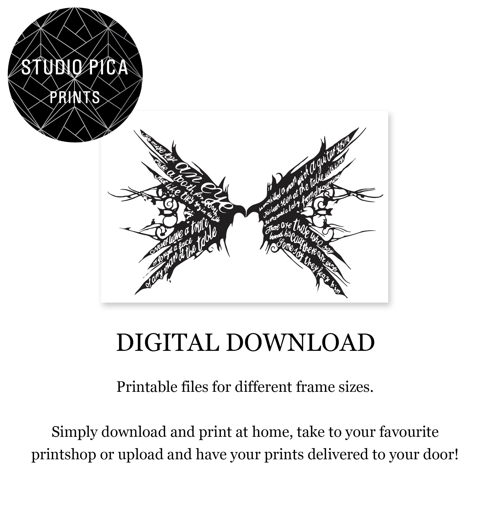Poster black Wings Tom Waits Lyrics - Etsy