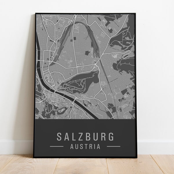 Poster map of Salzburg, Salzburg art print