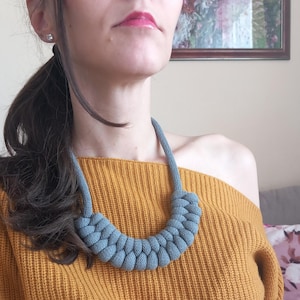 Macrame Rope Necklace: Braided Recycled Cotton Cord, Boho Statement Jewelry