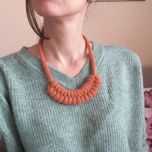 Macrame Rope Necklace: Braided Recycled Cotton Boho Statement Jewelry