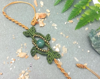 Leafy Gemstone Macrame Bracelet, Forest Magical Jewelry, Gemstone Fairy Jewelry, Nature Inspired Hippie Bracelet, Leaves Adjustable Bracelet