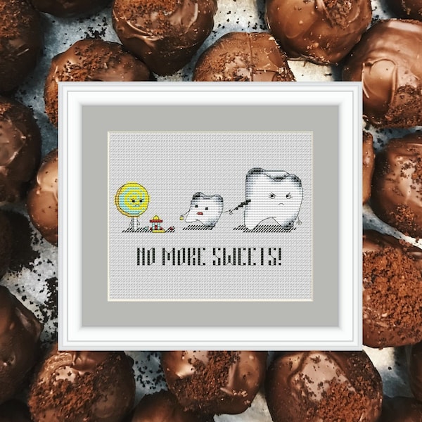 No More Sweets - Cute Counted Cross Stitch Pattern | PDF | Gift for dentist | Gift for dental student | Teeth | Children wall decoration