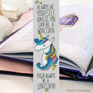 Be A Unicorn - Colorful Counted Cross Stitch Pattern | PDF | Gift | Greeting Card | Bookmark | Reading | Dreaming | Fantasy