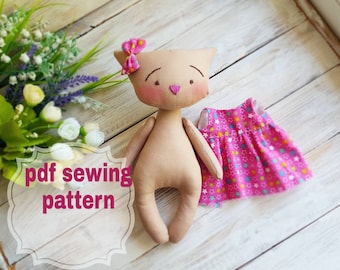 Cat Doll Sewing Pattern: Removable Clothes (PDF)