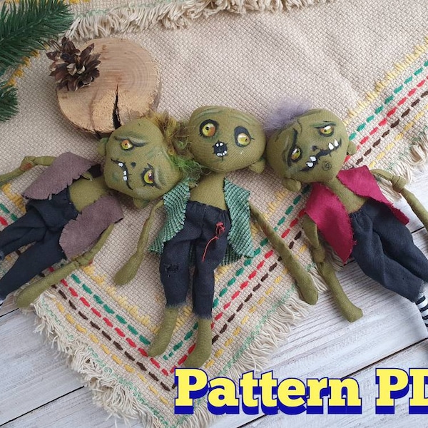 PDF PATTERN. Baby Zombie Gothic Horror PDF, instructions for sewing a doll zombie voodo