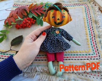 Pumpkin Doll Sewing Pattern: 9" Stuffed Rag Doll with Clothes (PDF)