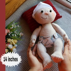 PDF Baby Doll Pattern and Tutorial, 14” Soft Doll Pattern with Diaper, Easy Sewing Cloth Doll Instant Download Rag Doll Pattern