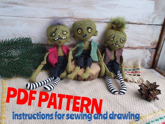 Zombie Art Doll PDF Pattern, Creepy Cute Halloween Plush