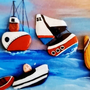 Kustgroetkaart.  Kunstkaart voor bootliefhebbers.   Pebble Speedboot Art.  Sleepbootkaart.  Zeemeeuwkunst.  Strandkaart.