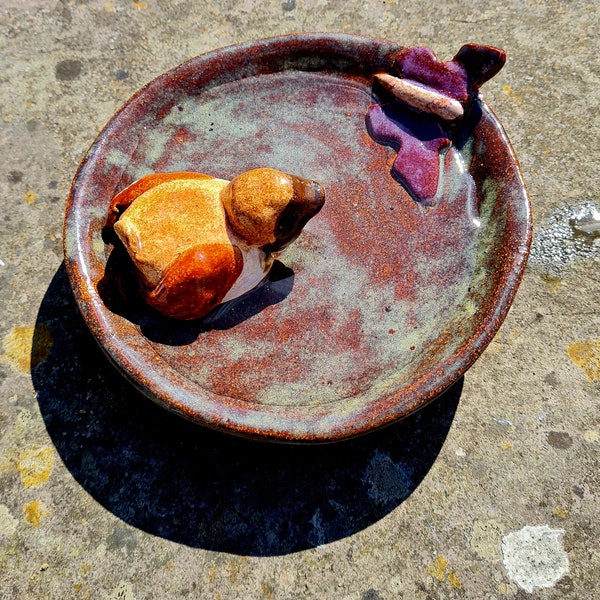 Bird and Bee Bath. Bird Feeder. Handmade Ceramic Stoneware Bowl.