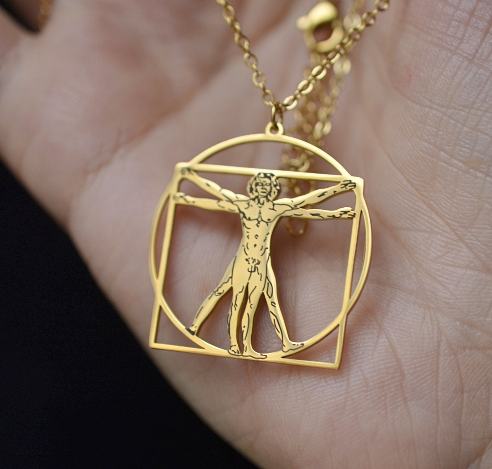 Gold Da vinci necklace The Vitruvian Man necklace Da Vinci Etsy