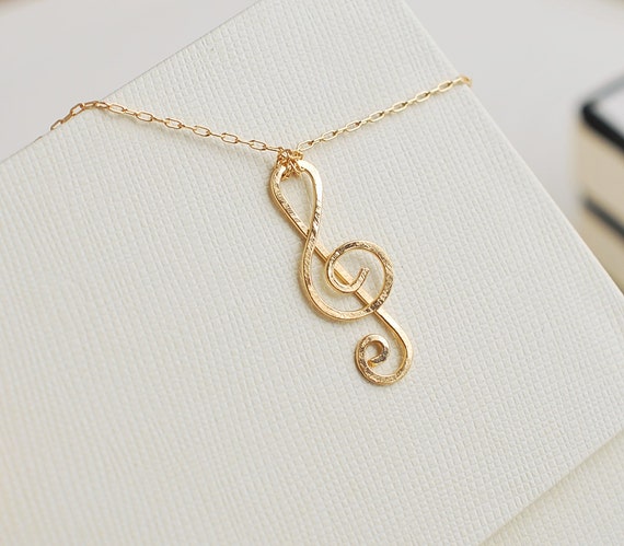Jewels Obsession 14K Yellow Gold Treble Clef Pendant 40 mm